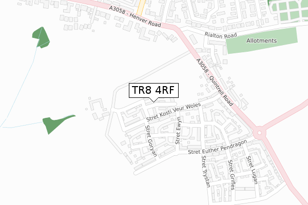 TR8 4RF map - large scale - OS Open Zoomstack (Ordnance Survey) TR8 4RF map - large scale - OS Open Zoomstack (Ordnance Survey)