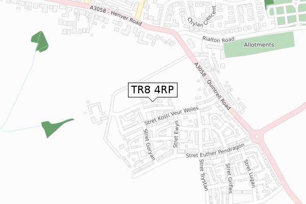 TR8 4RP map - large scale - OS Open Zoomstack (Ordnance Survey) TR8 4RP map - large scale - OS Open Zoomstack (Ordnance Survey)