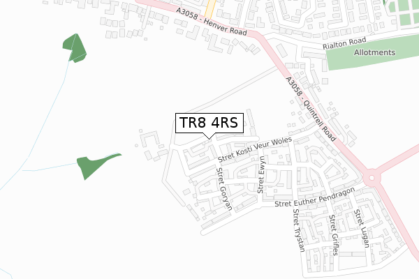 TR8 4RS map - large scale - OS Open Zoomstack (Ordnance Survey) TR8 4RS map - large scale - OS Open Zoomstack (Ordnance Survey)