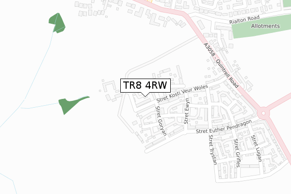 TR8 4RW map - large scale - OS Open Zoomstack (Ordnance Survey) TR8 4RW map - large scale - OS Open Zoomstack (Ordnance Survey)