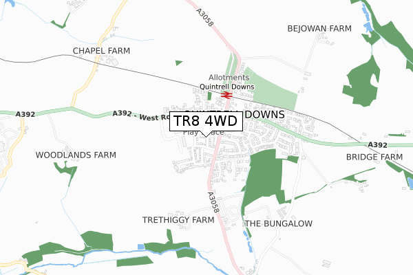 TR8 4WD map - small scale - OS Open Zoomstack (Ordnance Survey)