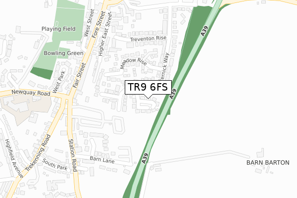 TR9 6FS map - large scale - OS Open Zoomstack (Ordnance Survey)