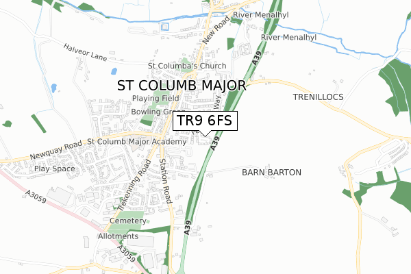 TR9 6FS map - small scale - OS Open Zoomstack (Ordnance Survey)