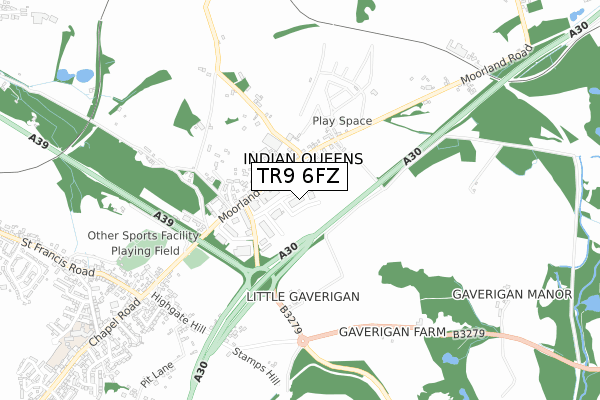 TR9 6FZ map - small scale - OS Open Zoomstack (Ordnance Survey)