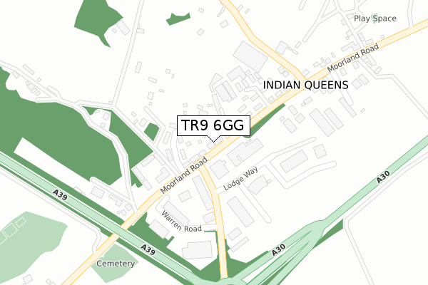 TR9 6GG map - large scale - OS Open Zoomstack (Ordnance Survey)