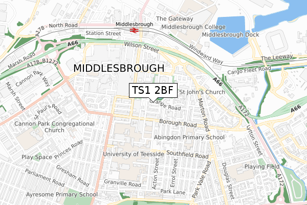 TS1 2BF map - small scale - OS Open Zoomstack (Ordnance Survey) TS1 2BF map - small scale - OS Open Zoomstack (Ordnance Survey)