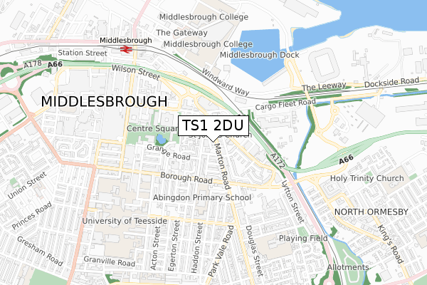 TS1 2DU map - small scale - OS Open Zoomstack (Ordnance Survey)