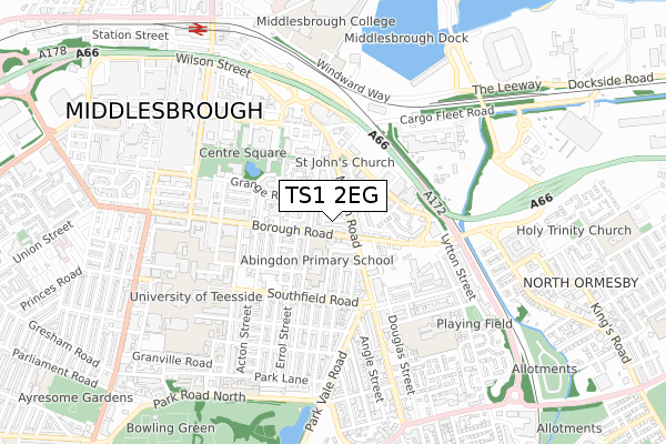 TS1 2EG map - small scale - OS Open Zoomstack (Ordnance Survey)