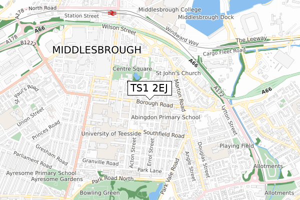 TS1 2EJ map - small scale - OS Open Zoomstack (Ordnance Survey) TS1 2EJ map - small scale - OS Open Zoomstack (Ordnance Survey)