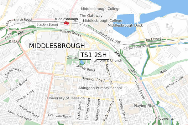 TS1 2SH map - small scale - OS Open Zoomstack (Ordnance Survey)