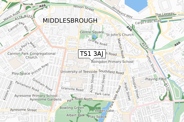 TS1 3AJ map - small scale - OS Open Zoomstack (Ordnance Survey)