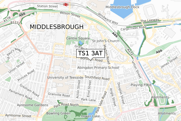 TS1 3AT map - small scale - OS Open Zoomstack (Ordnance Survey) TS1 3AT map - small scale - OS Open Zoomstack (Ordnance Survey)