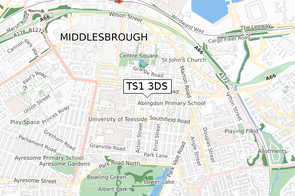 TS1 3DS map - small scale - OS Open Zoomstack (Ordnance Survey)