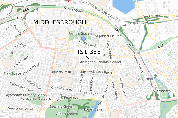 TS1 3EE map - small scale - OS Open Zoomstack (Ordnance Survey) TS1 3EE map - small scale - OS Open Zoomstack (Ordnance Survey)