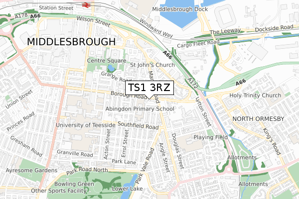 TS1 3RZ map - small scale - OS Open Zoomstack (Ordnance Survey) TS1 3RZ map - small scale - OS Open Zoomstack (Ordnance Survey)