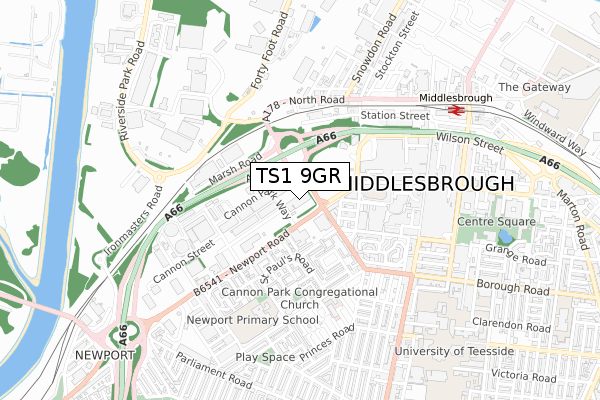 TS1 9GR map - small scale - OS Open Zoomstack (Ordnance Survey) TS1 9GR map - small scale - OS Open Zoomstack (Ordnance Survey)