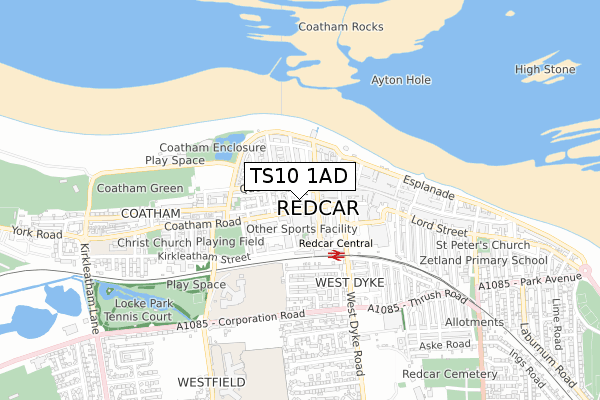 TS10 1AD map - small scale - OS Open Zoomstack (Ordnance Survey)