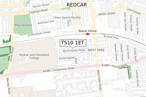 TS10 1ET map - large scale - OS Open Zoomstack (Ordnance Survey)