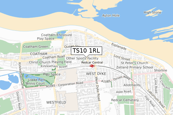 TS10 1RL map - small scale - OS Open Zoomstack (Ordnance Survey)