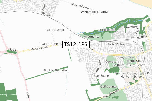 TS12 1PS map - small scale - OS Open Zoomstack (Ordnance Survey)