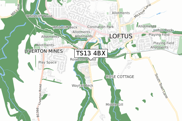 TS13 4BX map - small scale - OS Open Zoomstack (Ordnance Survey)