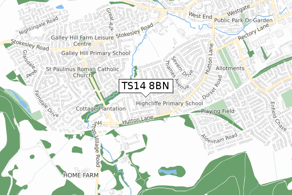 TS14 8BN map - small scale - OS Open Zoomstack (Ordnance Survey)