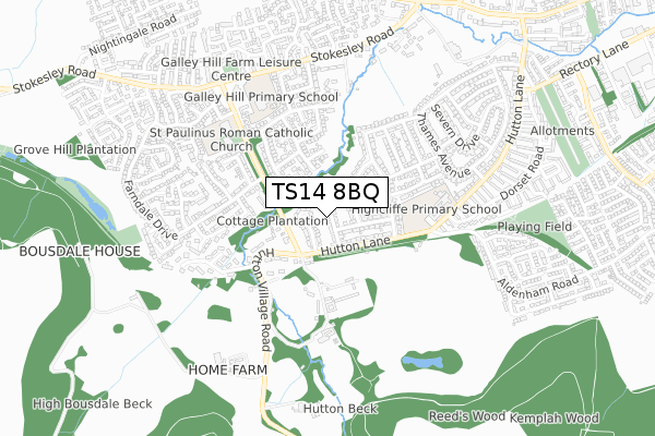 TS14 8BQ map - small scale - OS Open Zoomstack (Ordnance Survey)