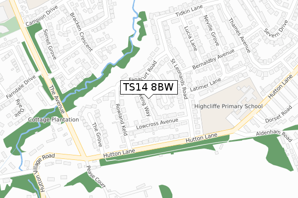 TS14 8BW map - large scale - OS Open Zoomstack (Ordnance Survey)