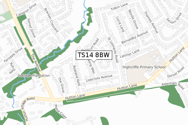 TS14 8BW map - large scale - OS Open Zoomstack (Ordnance Survey) TS14 8BW map - large scale - OS Open Zoomstack (Ordnance Survey)