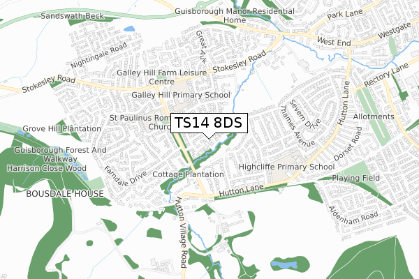 TS14 8DS map - small scale - OS Open Zoomstack (Ordnance Survey)