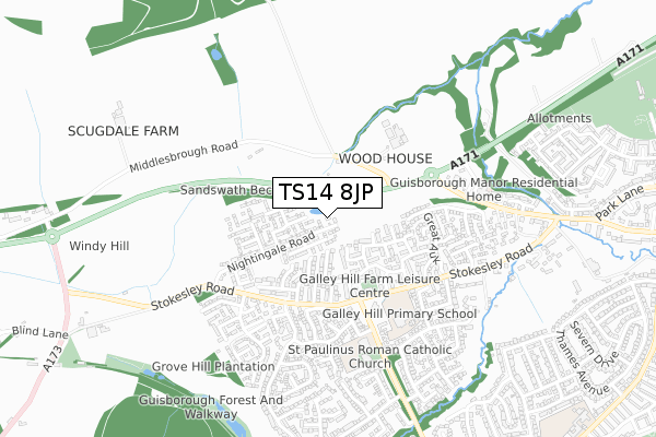 TS14 8JP map - small scale - OS Open Zoomstack (Ordnance Survey)