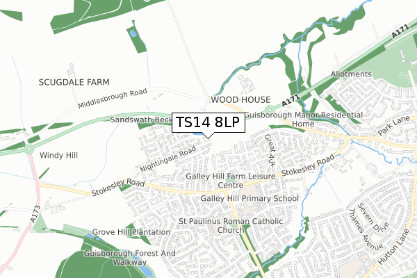 TS14 8LP map - small scale - OS Open Zoomstack (Ordnance Survey)