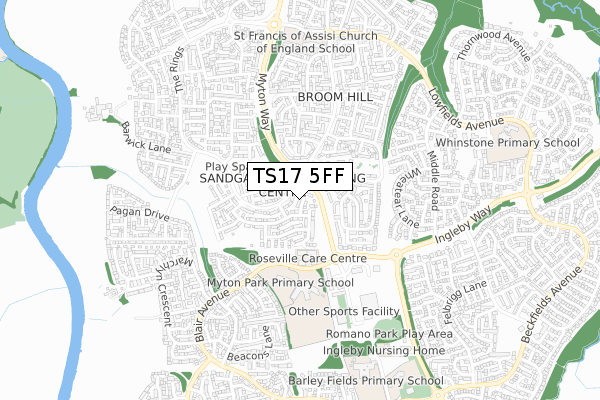 TS17 5FF map - small scale - OS Open Zoomstack (Ordnance Survey) TS17 5FF map - small scale - OS Open Zoomstack (Ordnance Survey)