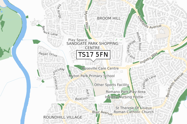 TS17 5FN map - small scale - OS Open Zoomstack (Ordnance Survey)