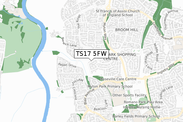 TS17 5FW map - small scale - OS Open Zoomstack (Ordnance Survey)