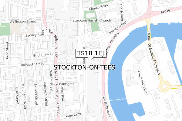 TS18 1EJ map - large scale - OS Open Zoomstack (Ordnance Survey)