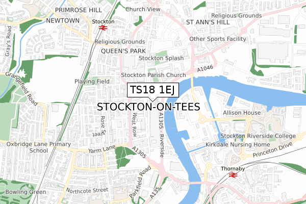 TS18 1EJ map - small scale - OS Open Zoomstack (Ordnance Survey)