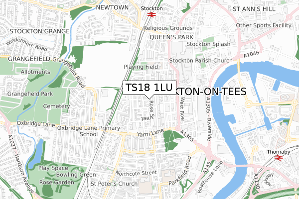 TS18 1LU map - small scale - OS Open Zoomstack (Ordnance Survey)