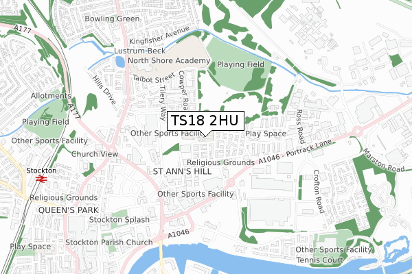 TS18 2HU map - small scale - OS Open Zoomstack (Ordnance Survey)