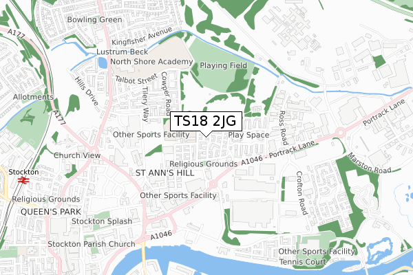 TS18 2JG map - small scale - OS Open Zoomstack (Ordnance Survey) TS18 2JG map - small scale - OS Open Zoomstack (Ordnance Survey)