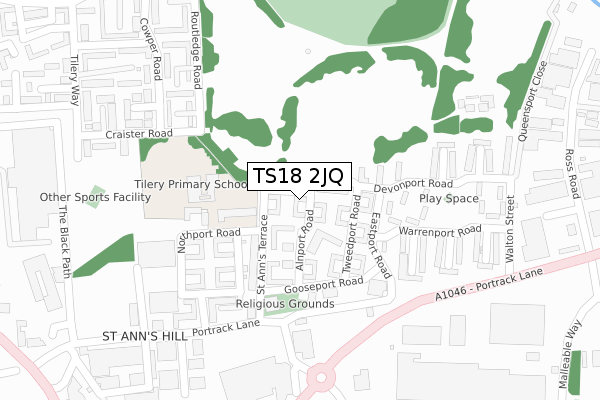 TS18 2JQ map - large scale - OS Open Zoomstack (Ordnance Survey)