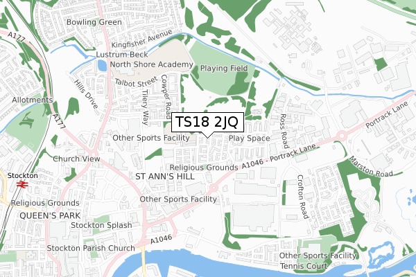 TS18 2JQ map - small scale - OS Open Zoomstack (Ordnance Survey)