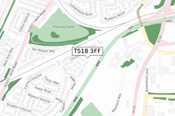 TS18 3FF map - large scale - OS Open Zoomstack (Ordnance Survey)