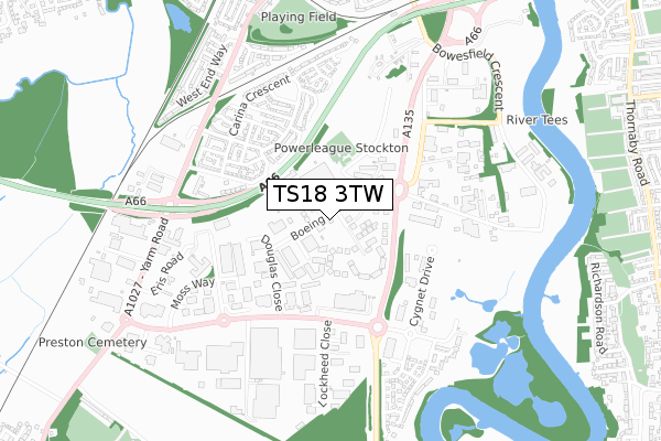 TS18 3TW map - small scale - OS Open Zoomstack (Ordnance Survey)