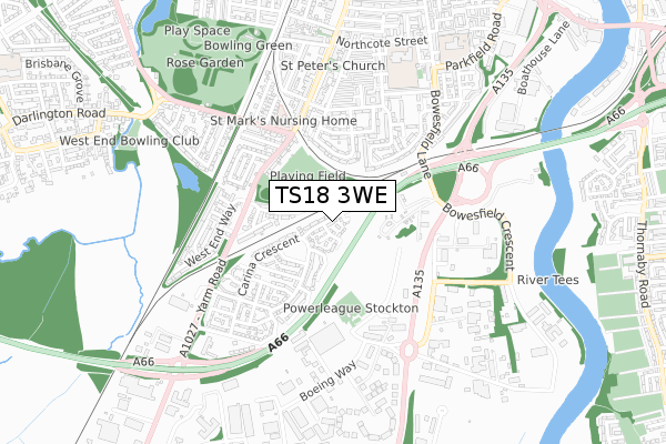 TS18 3WE map - small scale - OS Open Zoomstack (Ordnance Survey)