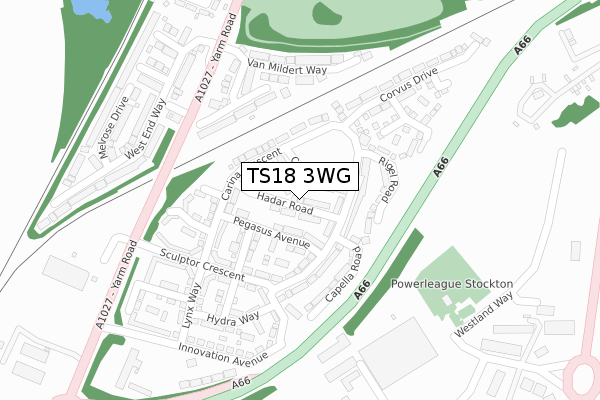 TS18 3WG map - large scale - OS Open Zoomstack (Ordnance Survey)