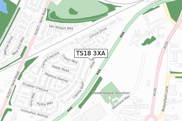 TS18 3XA map - large scale - OS Open Zoomstack (Ordnance Survey)