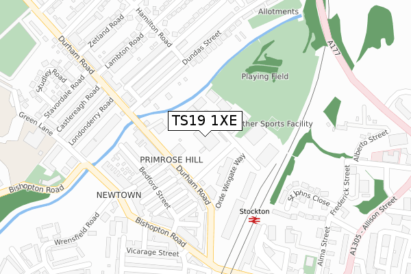 TS19 1XE map - large scale - OS Open Zoomstack (Ordnance Survey)