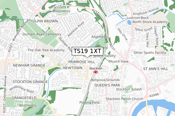 TS19 1XT map - small scale - OS Open Zoomstack (Ordnance Survey)