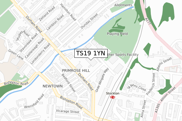 TS19 1YN map - large scale - OS Open Zoomstack (Ordnance Survey)